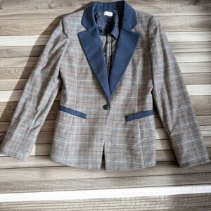 Daniel Cremieux Gray Plaid Blazer with Blue Trim